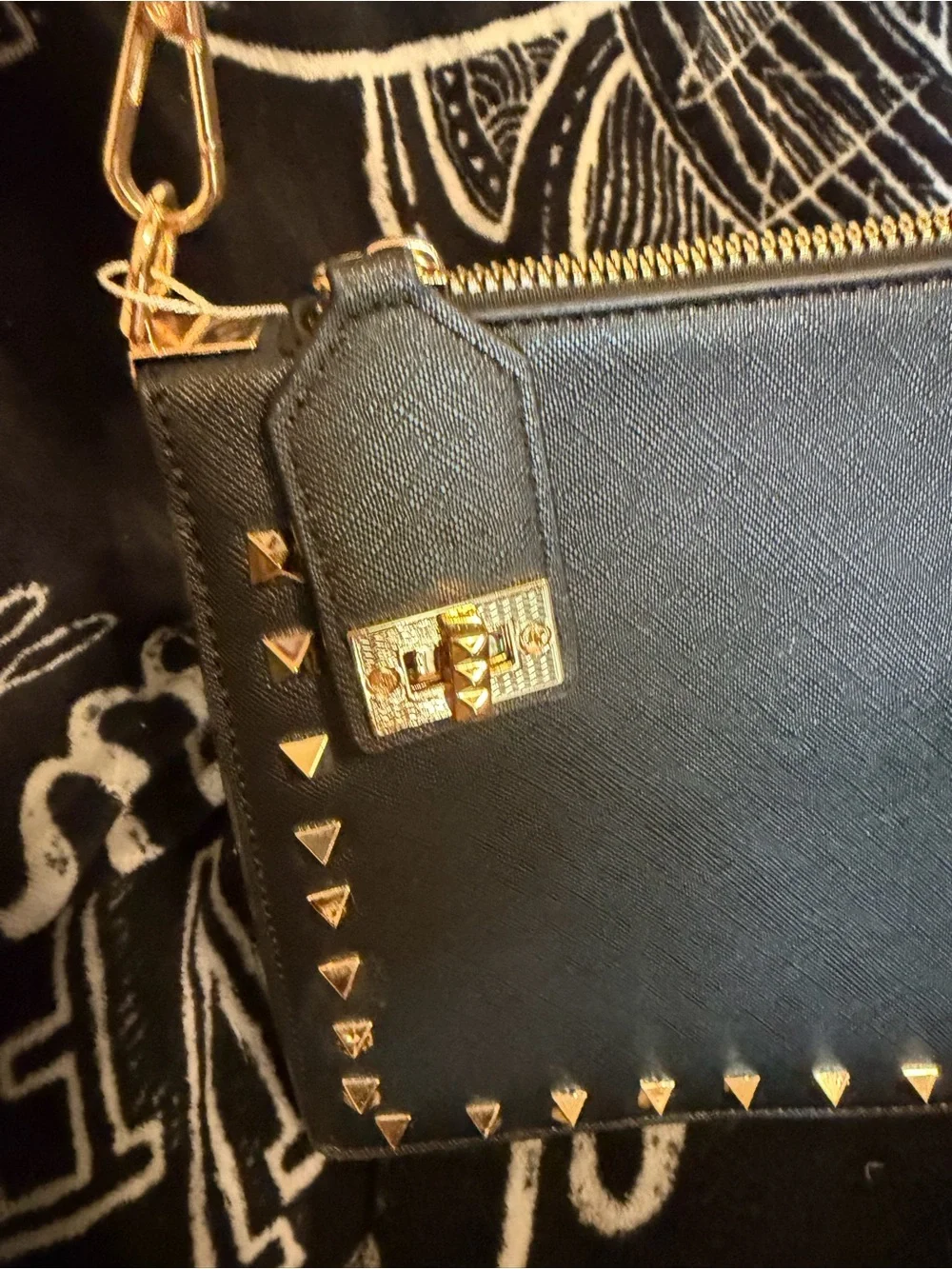 Black Studded Leather Top-Handle Bag